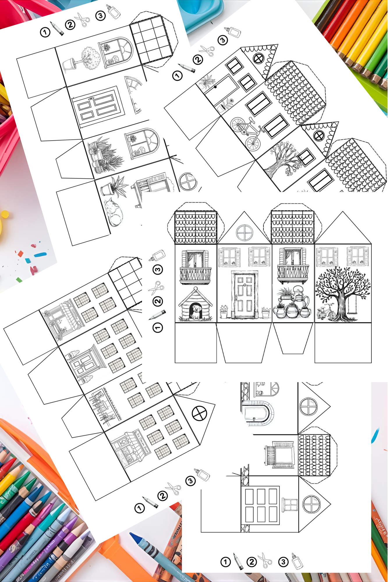 Printable paper houses: set of 5